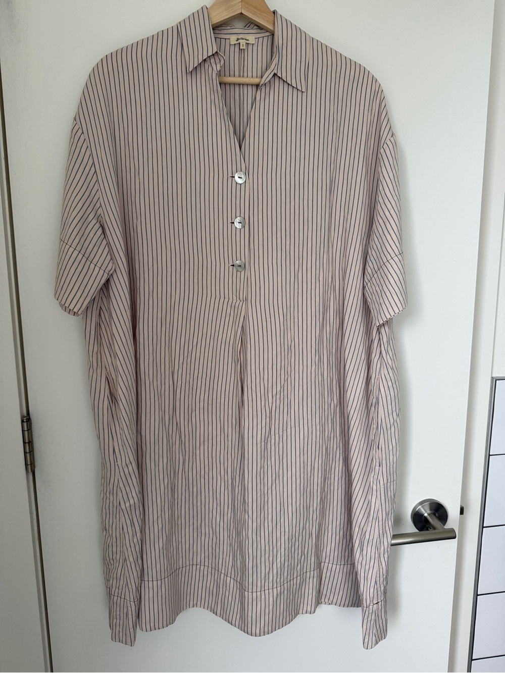 Bellerose Beige Shirt with Navy Pinstripes